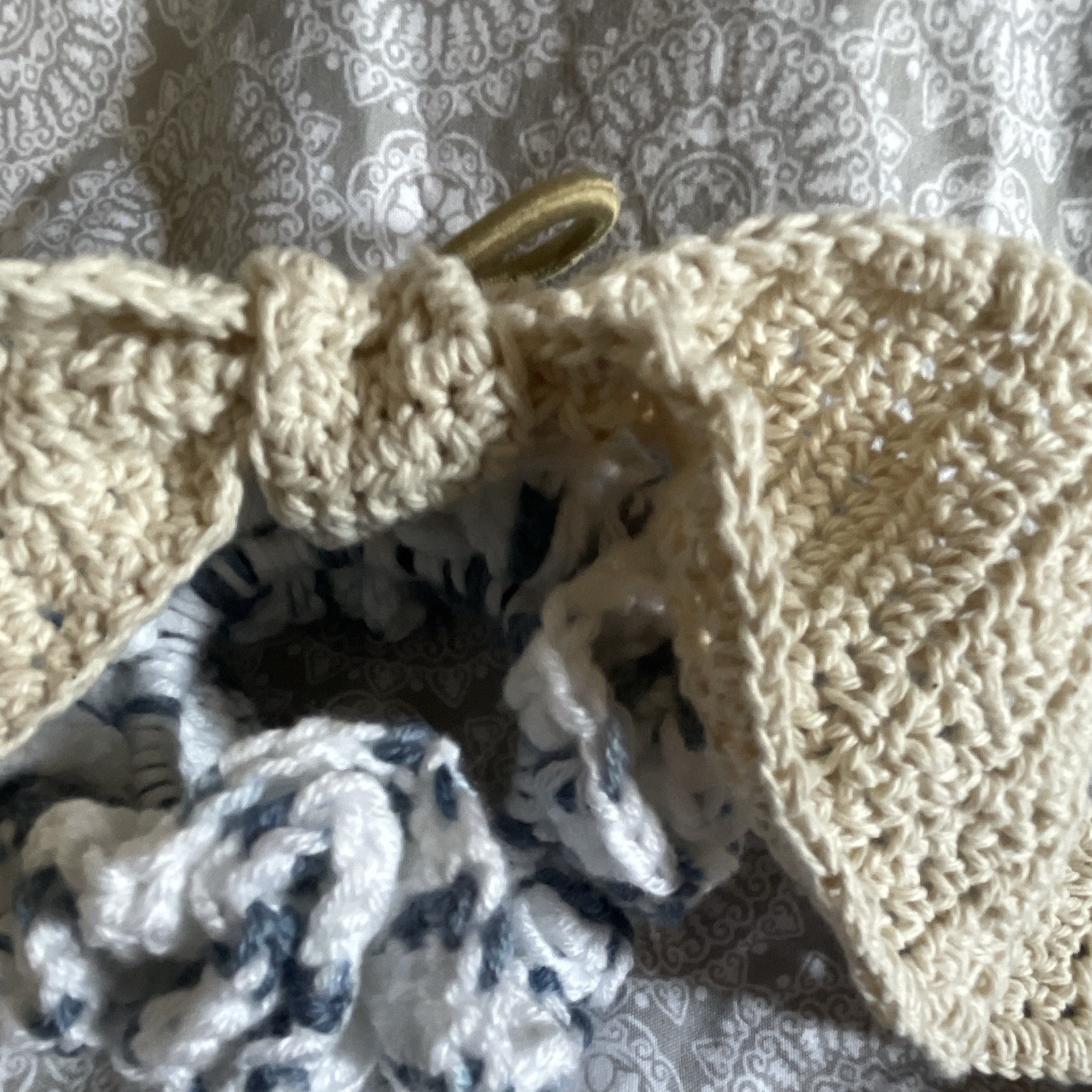 Crochet Scrunchie Set With Scarf Bow, Blue White Beige Hair Ties Women Adult