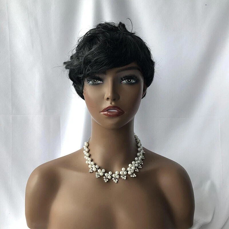 Short Curly Layered Pixie Cut Wigs for Women Human Hair Wave Wigs None Lace USA