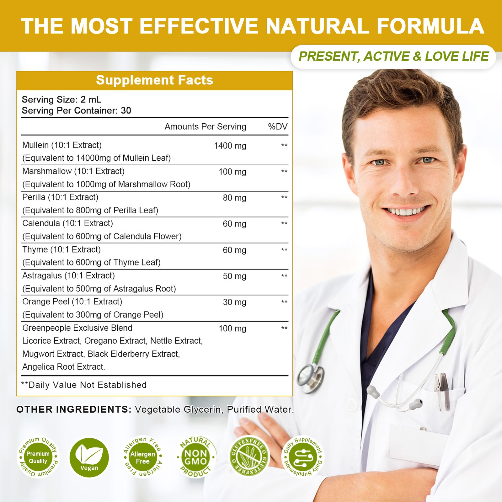 Mullein Leaf Extract Liquid Natural 13-in-1 Lung Cleanse & Detox Supplement