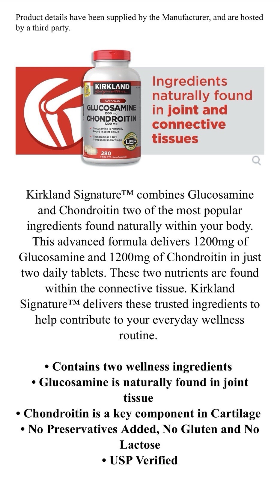 Kirkland Signature Glucosamine & Chondroitin, 280 Tablets
