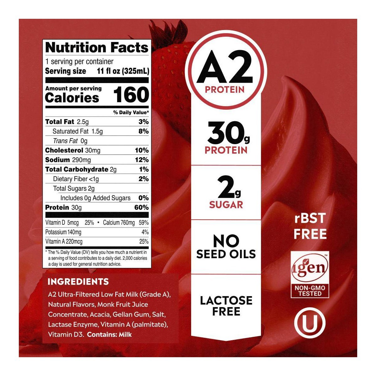 Pioneer Pastures A2 High Protein – 30g Protein-Strawberries & Cream-4pk/11 fl oz