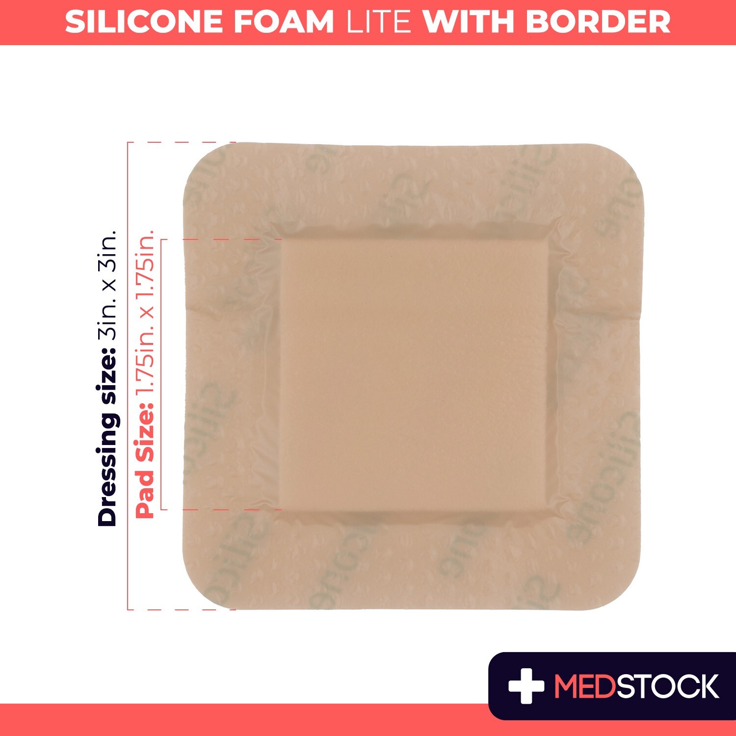 MEDSTOCK Silicone Foam Lite Dressing with Border – 3″ x 3″ (Box of 10)