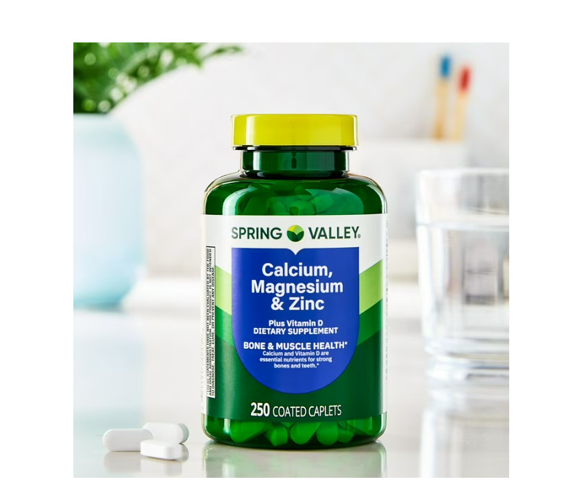 2 PACK Spring Valley Calcium, Magnesium & Zinc Plus Vitamin D3 Coated Caplets