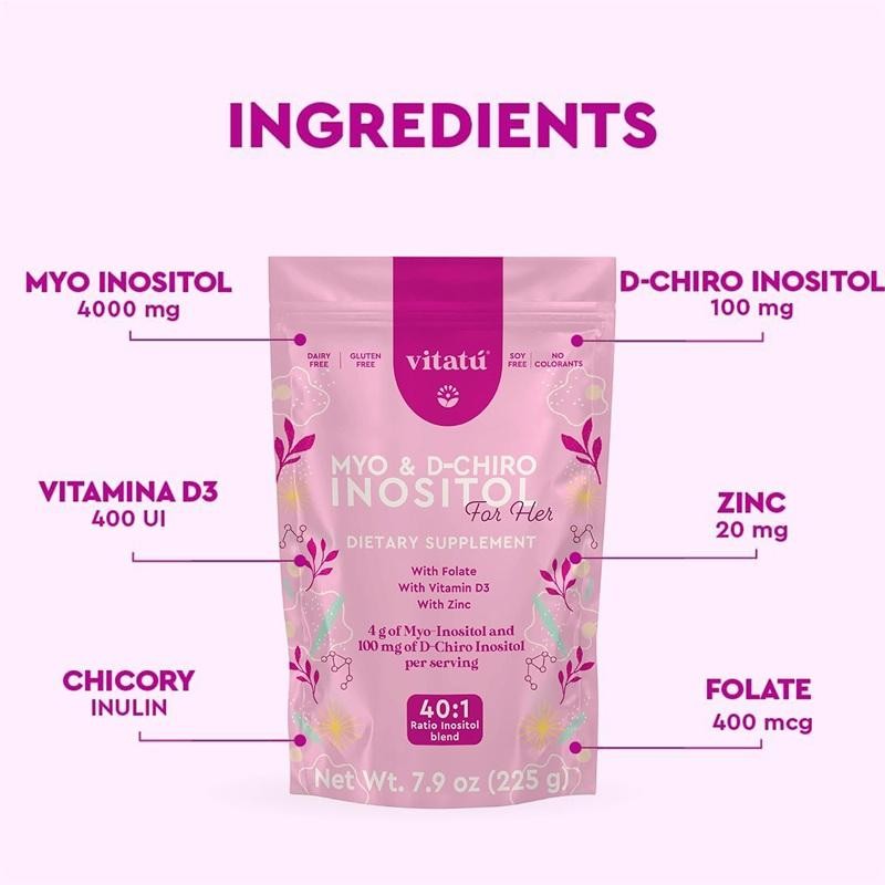 Myo & D-Chiro Inositol Dietary Supplement for Women,with Folate Vitamin D3 Zinc