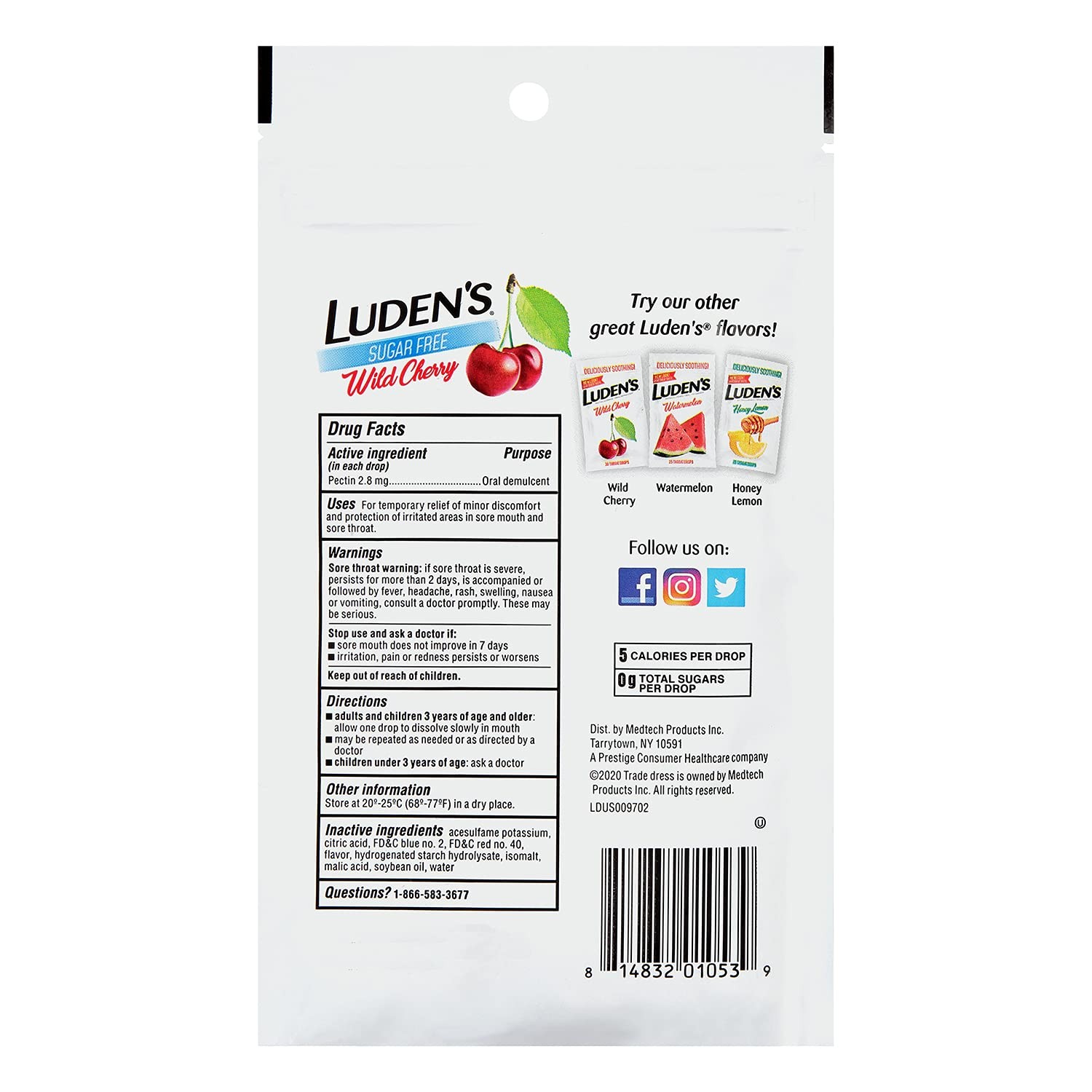 Ludens Sugar Wild Cherry Throat Drops Sore Throat Relief 25 Count 12 Pack