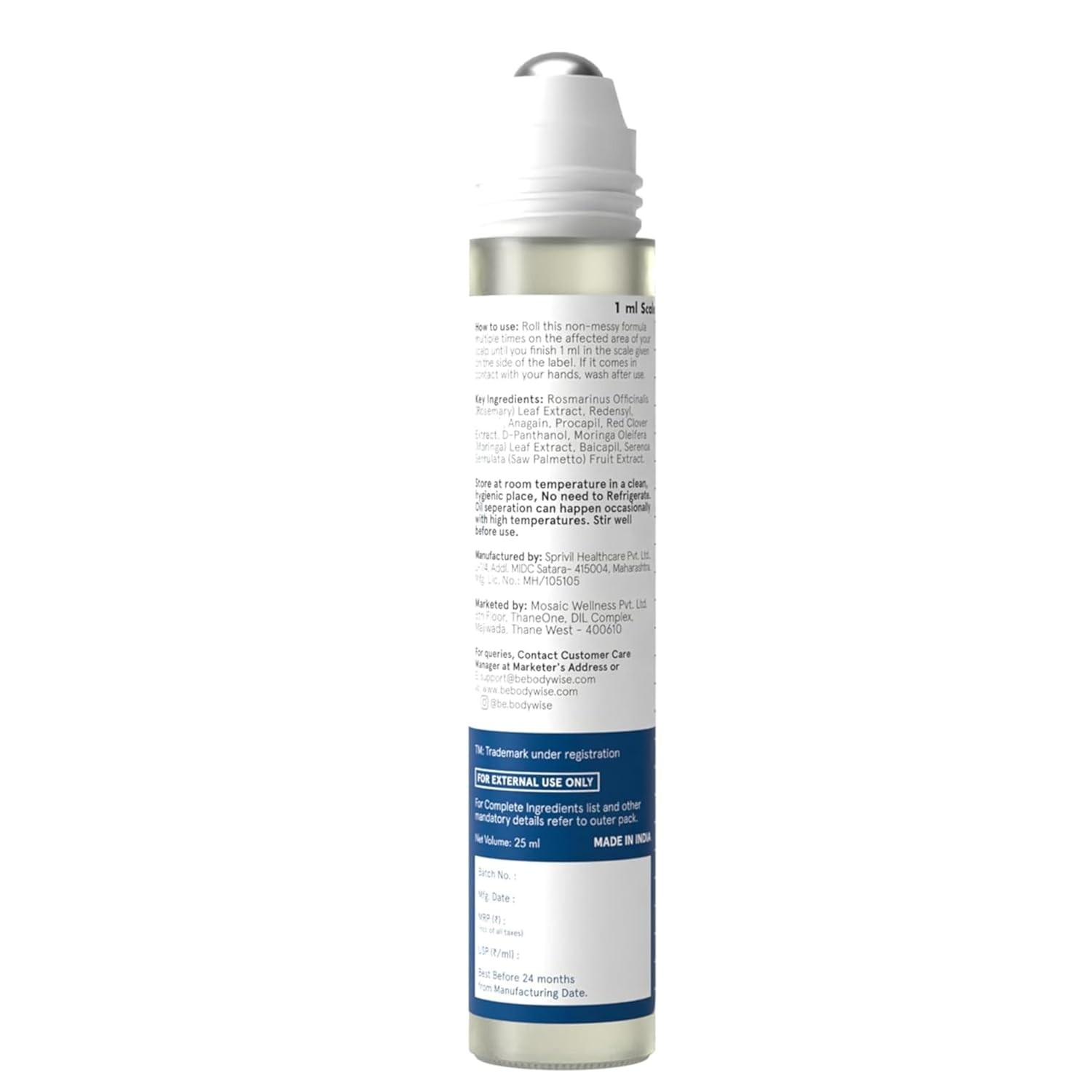 Be Bodywise Hair Growth Serum Roll On 3% Redensyl 2% Anagain 25ml