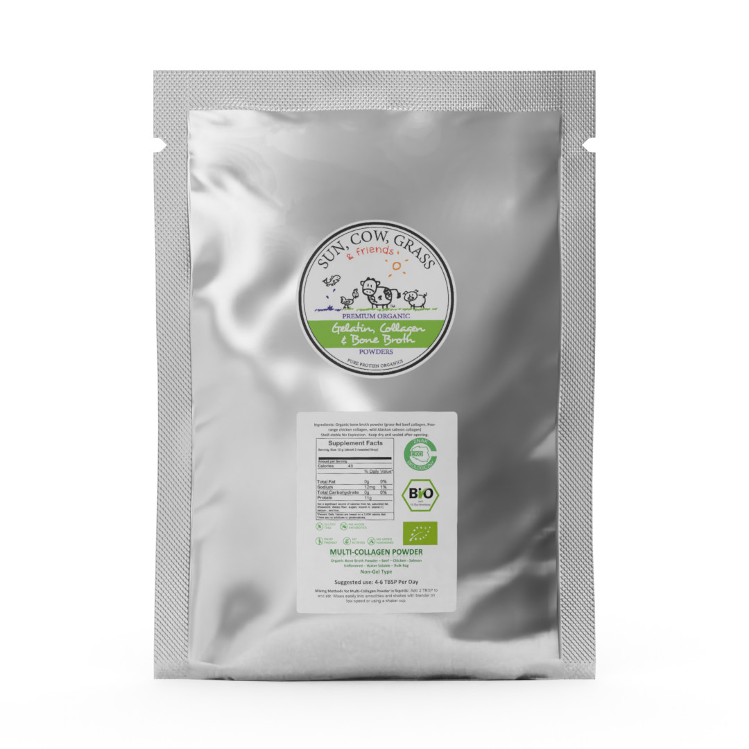 Multi-Collagen Powder – Mixes with water – Pure Protein Organics – Grass-fed