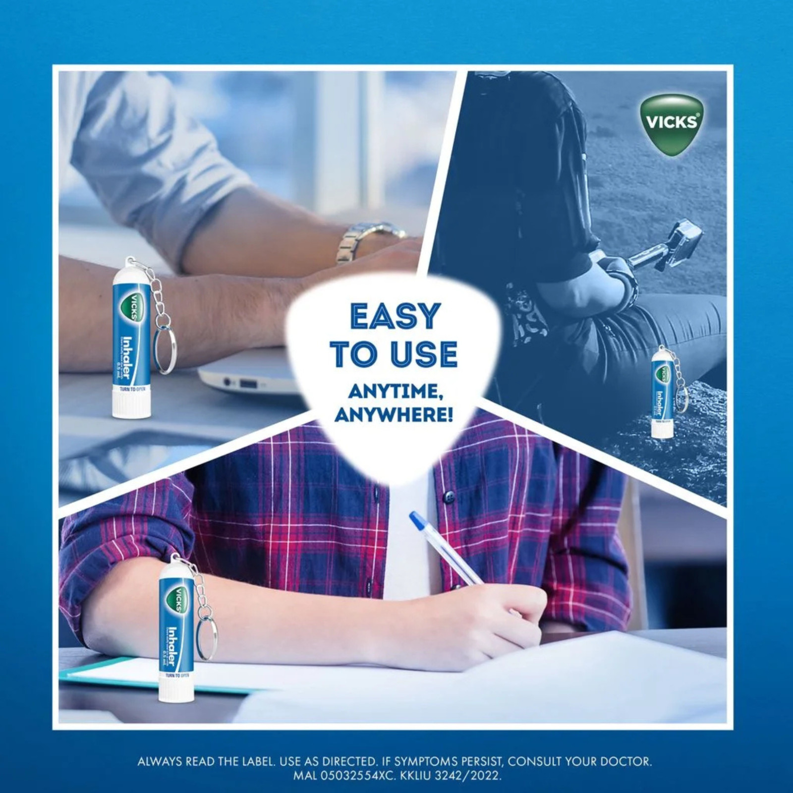 Vicks Nasal Inhaler Travel Size With Keyring Portable Pack of 12 0.02oz/0.5ml