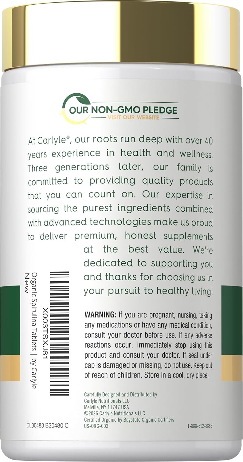 Organic Spirulina Tablets 3500mg | 500 Count | Vegetarian, Non-GMO | by Carlyle