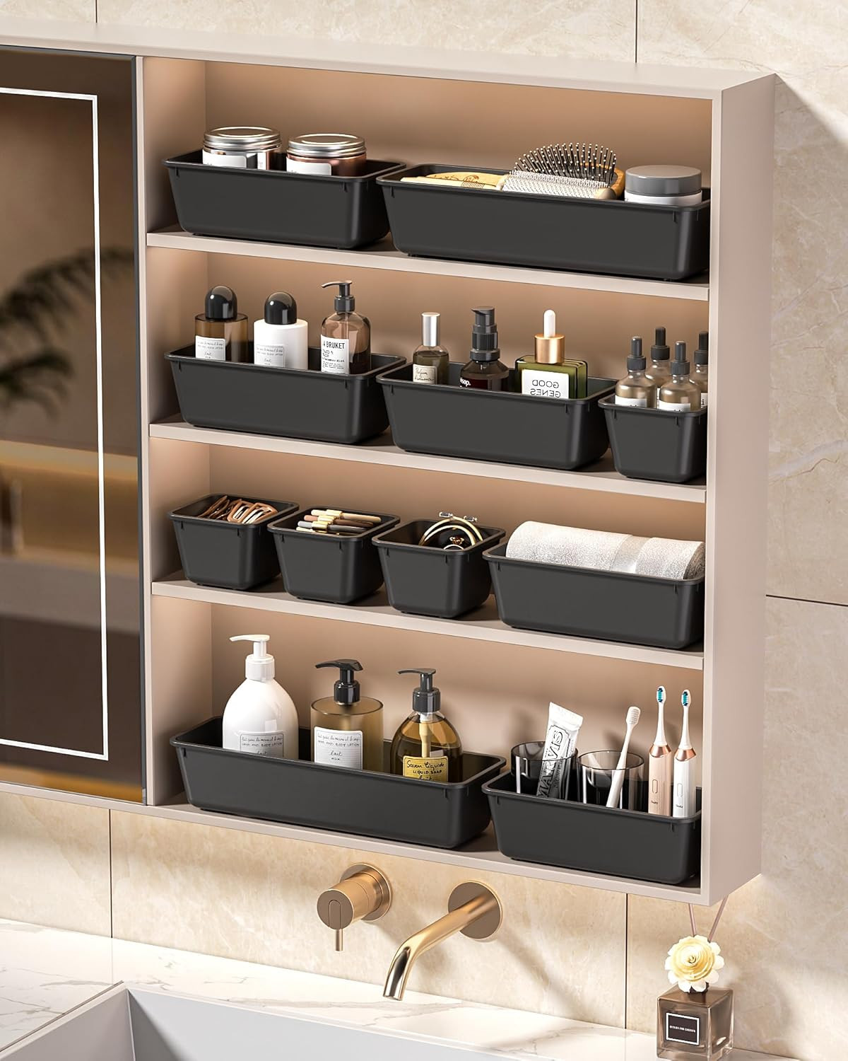 KEMETHY 25 PCS Plastic Drawer Organizers Set, 4 Sizes Vanity Organizer, Makeup a