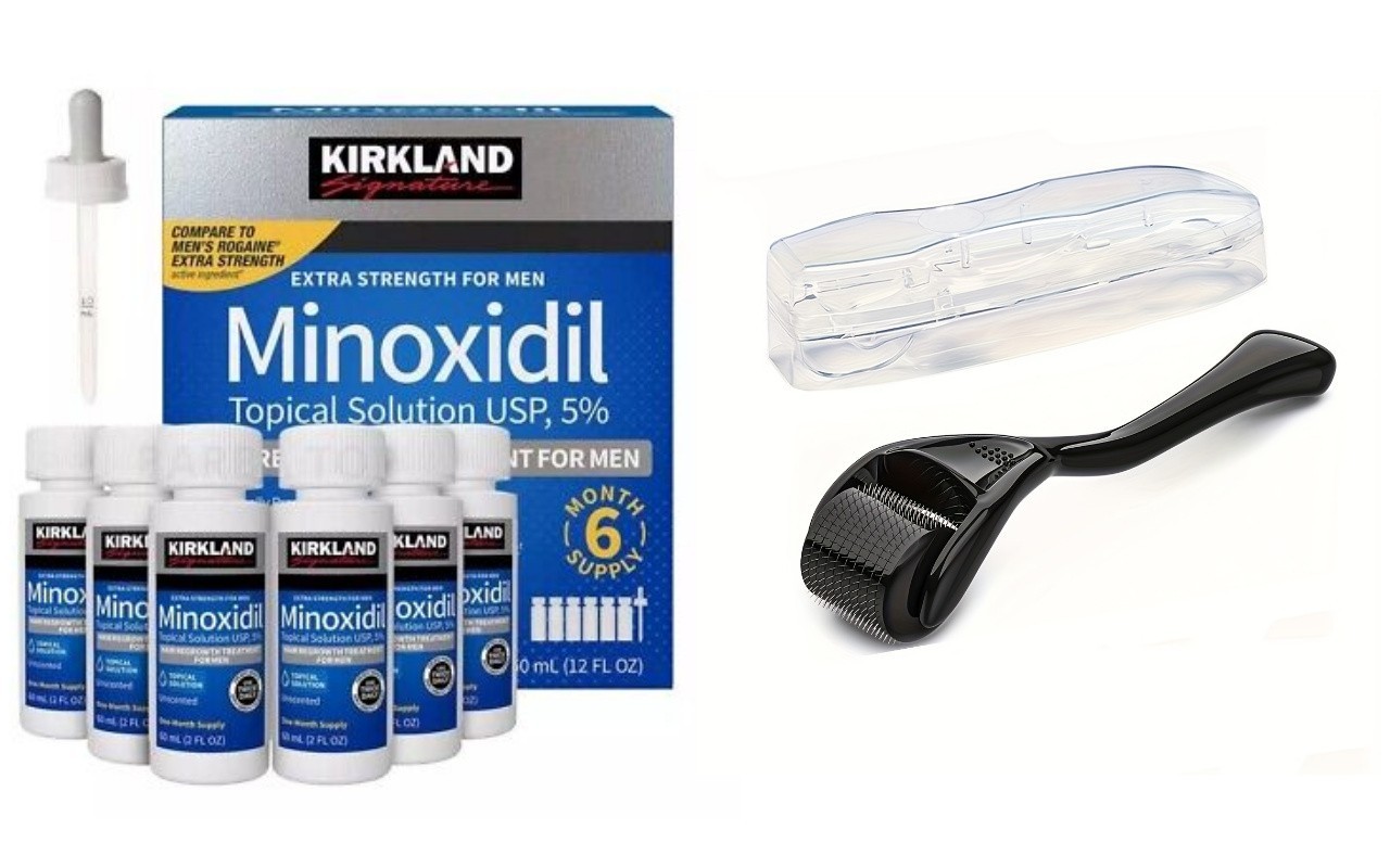 Kirkland Minoxidil 5% 6 month supply Hair Regrowth Liquid with Free Derma Roller
