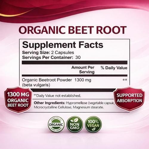 Beravia Organic Beet Root Capsules, Purely Natural, Non-GMO 60 Capsules