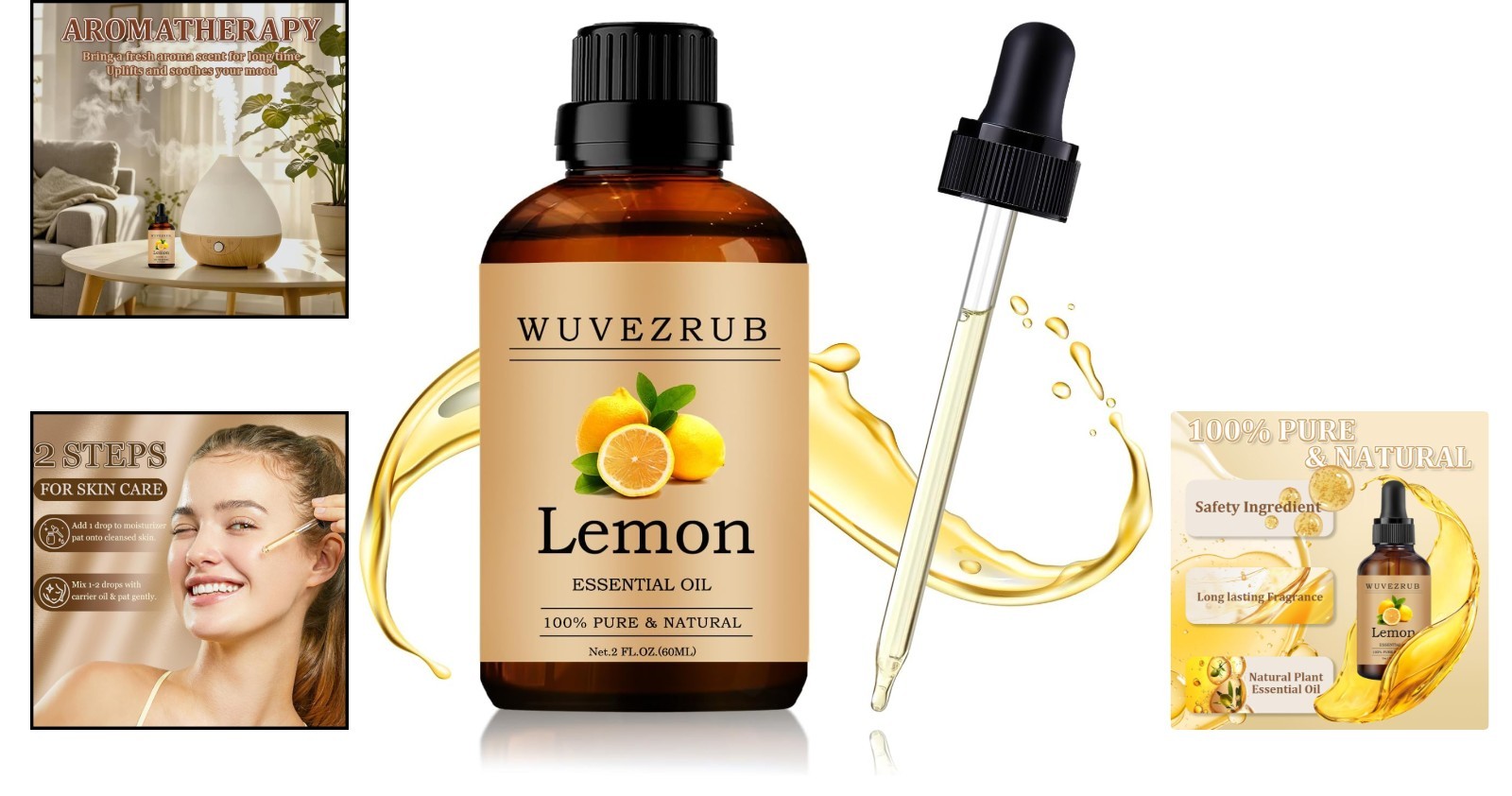 Versatile 2 Fl Oz Lemon Essential Oil – Perfect for Diffusers & Skin Care