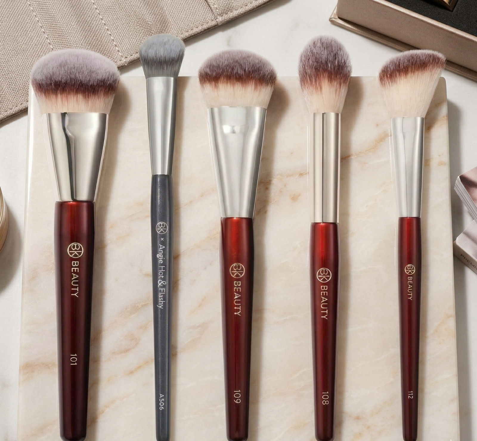BK Beauty 5pc Brush Set 101 A506 Kitten Paw 108 109 112 Foundation Concealer Kit