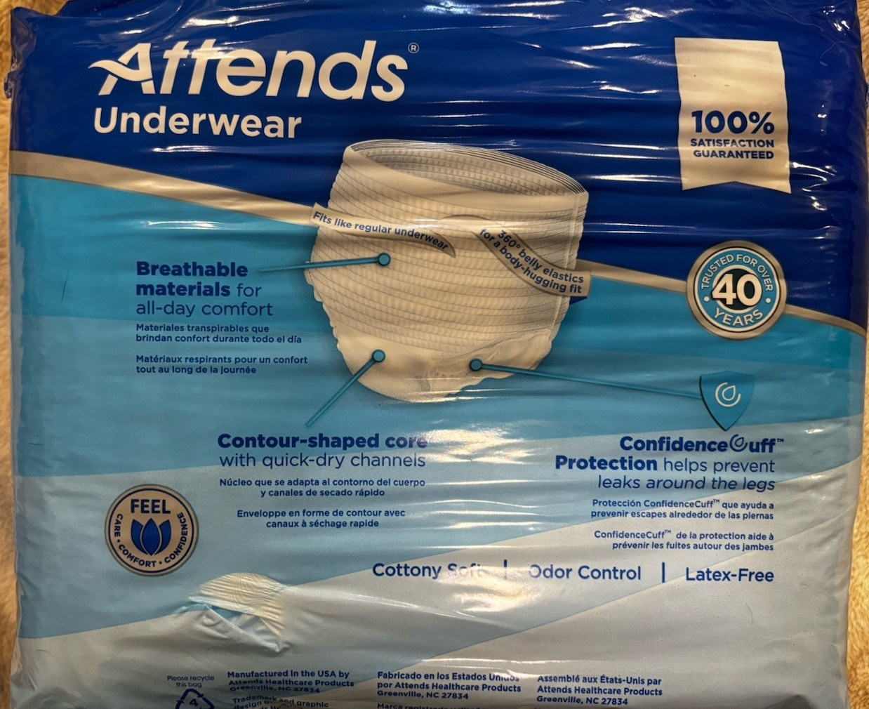 Attends Unisex Adult Disposable Underwear Super Absorbent Size Large 18 Ct