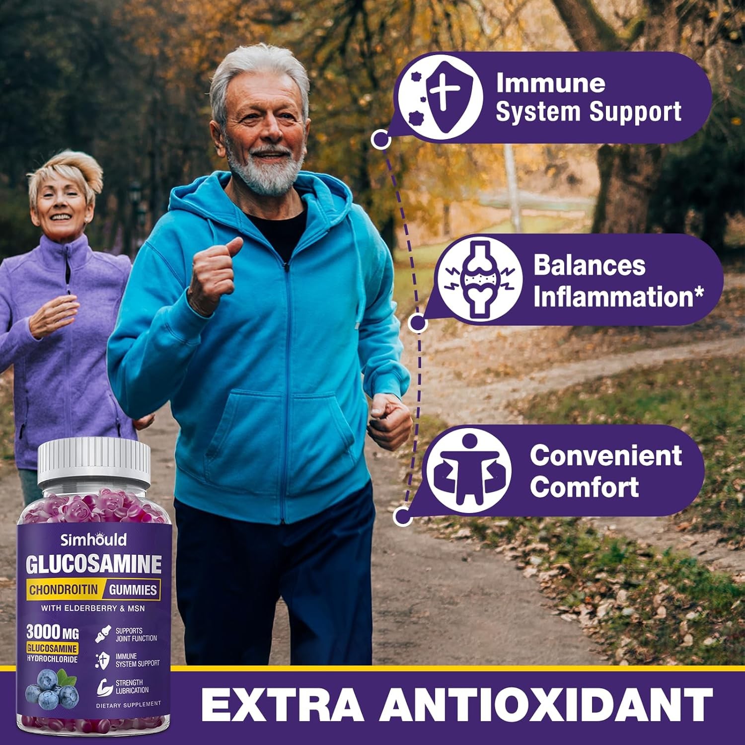 3 Packs Glucosamine Chondroitin Gummies – 3000MG Extra 60 Count (Pack of 3)
