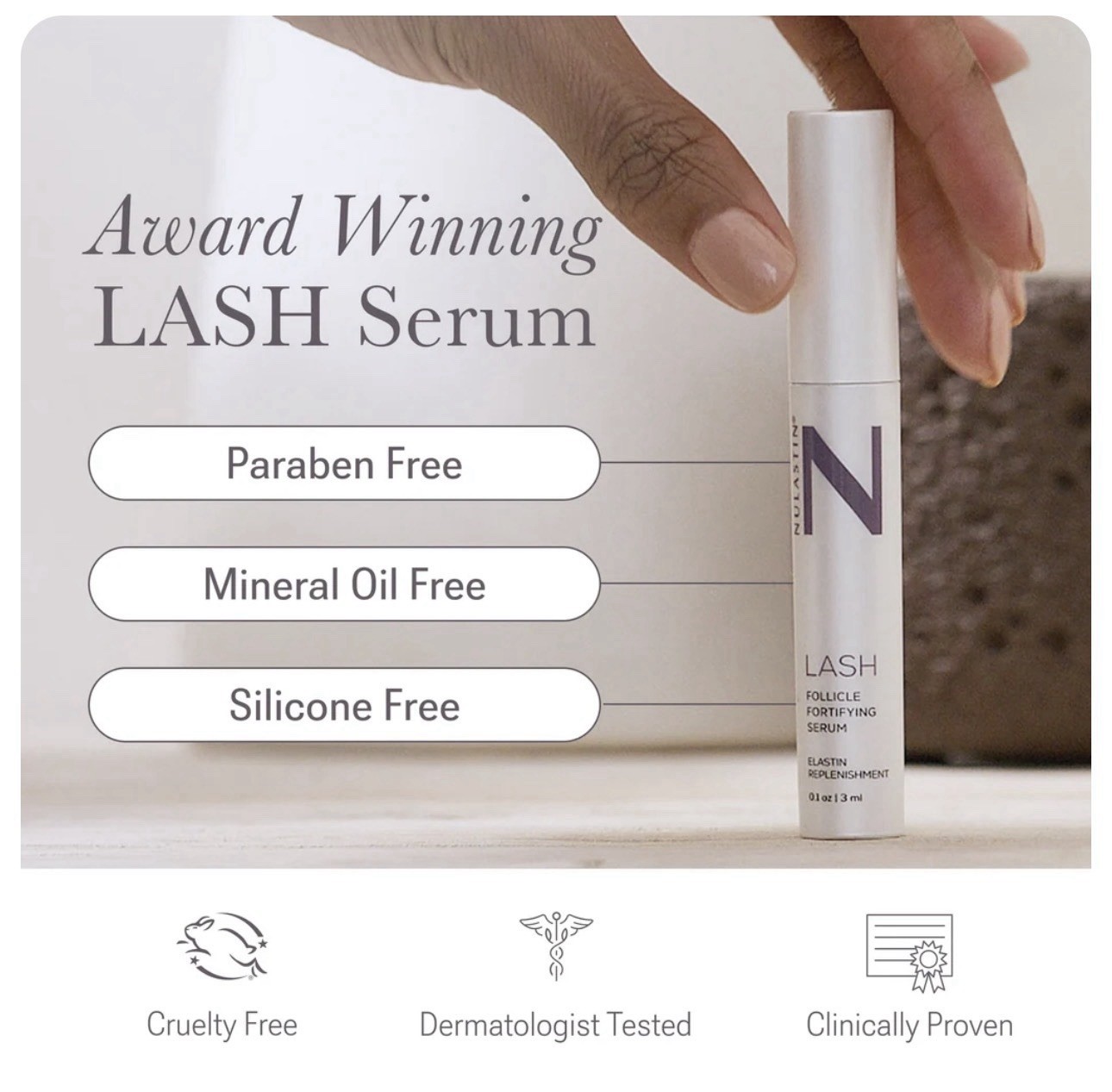 Nulastin Lash Growth Serum Follicle Fortifying, Full Size 0.1 oz (3 Ml) NEW