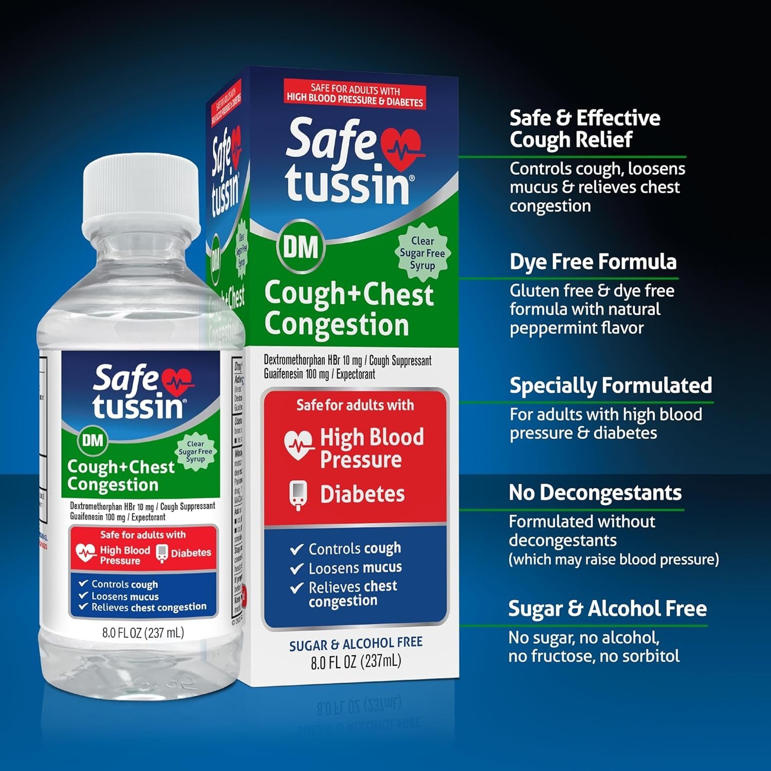 Cough Syrup Expectorant Mucus Relief Chest Congestion 8 Oz Safe for Adults with