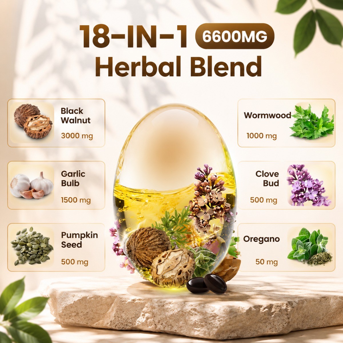 Wormwood Black Walnut Clove Softgels,18-in-1 Herbal 6600mg Gut Cleanse,240 Count