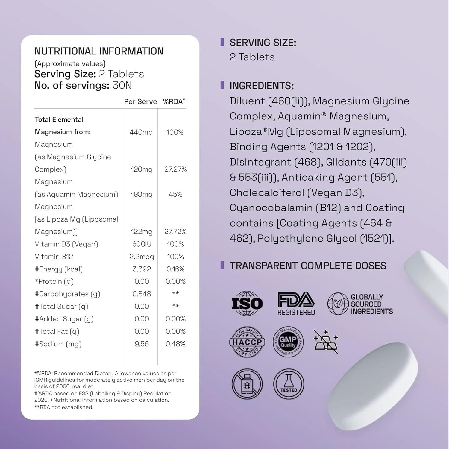 Ace Blend Max Magnesium Glycinate 1600mg Triple Complex 60 Vegan Tablets