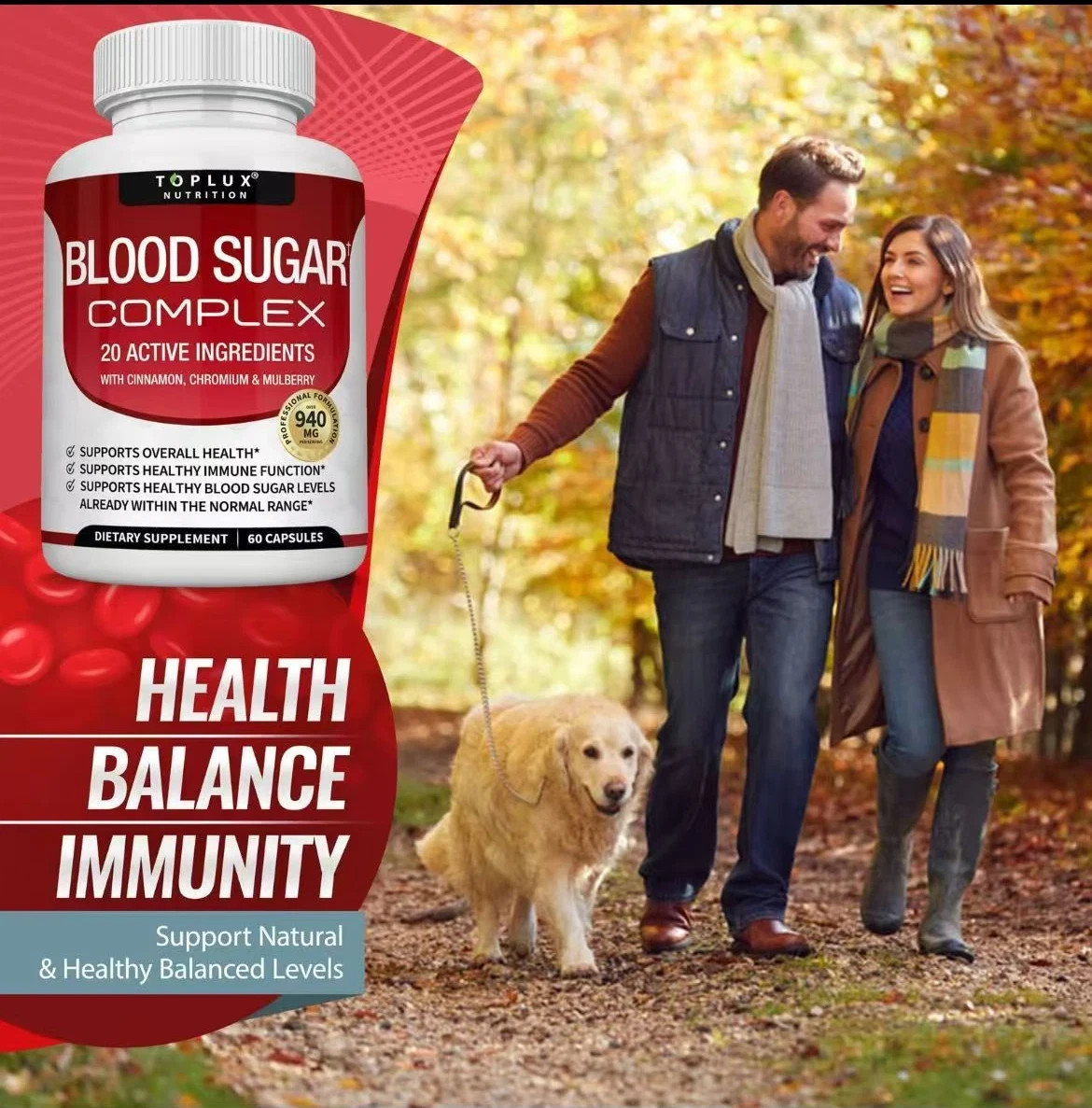 Blood Sugar Complex Supplement Supports Healthy Glucose Levels with Cinnamon, Ch