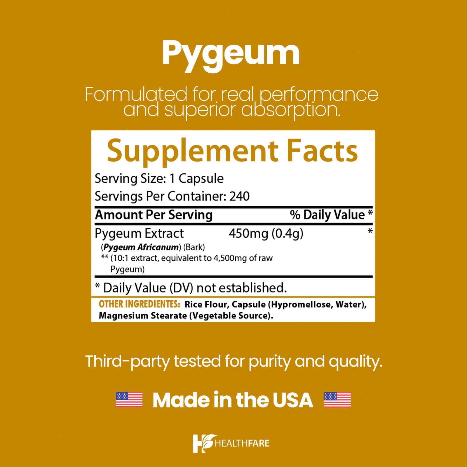 Pygeum Bark Extract Supplement 4500mg | 240 Capsules Prostate Health HEALTHFARE