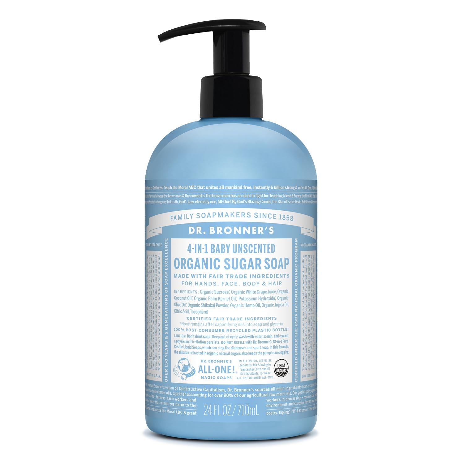Dr. Bronner’s Organic Sugar Soap (Baby Unscented, 24 24 Fl Oz (Pack of 1)