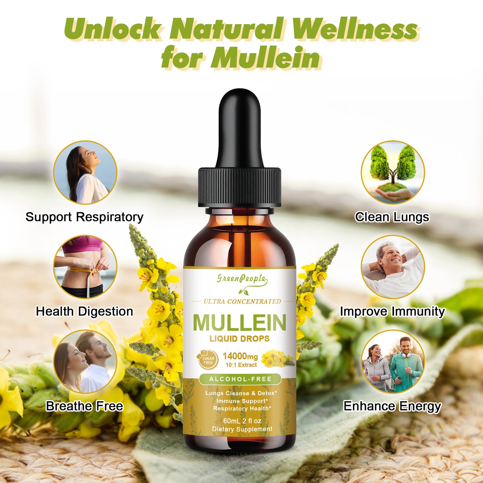 Mullein Leaf Extract Liquid Natural 13-in-1 Lung Cleanse & Detox Supplement