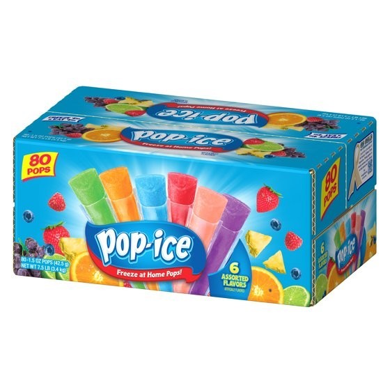 Pop-Ice Assorted Fruit Freezer Ice Pops, Gluten-Free Frozen Snack, 1.5 oz, 80 Ct