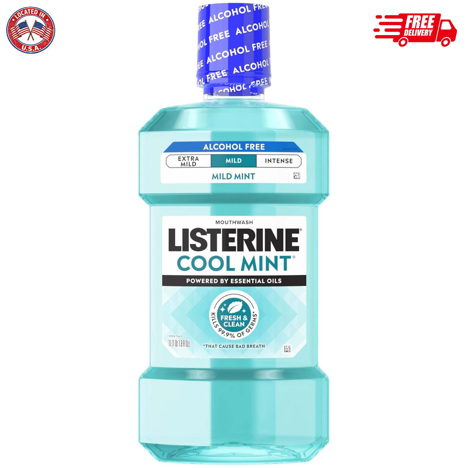 Cool Mint Alcohol-Free Mild Mouthwash, Oral Rinse Kills 99.9% of Germs