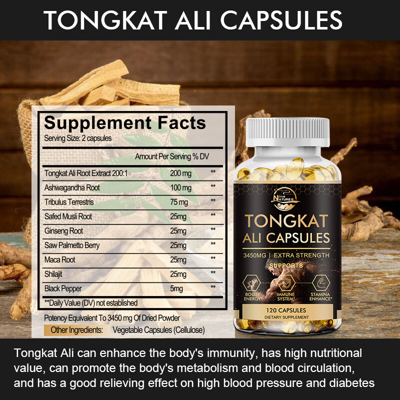 3450mg TongkatAli Extract 200:1 120 CapsulesStrong Natural Testosterone Booster