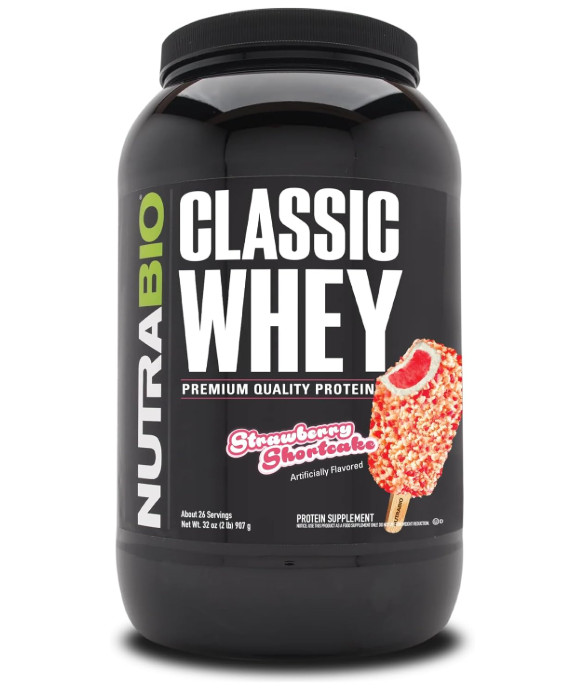 NutraBio Classic Whey Protein Powder, Strawberry Shortcake, 2 lb, 25g Protein