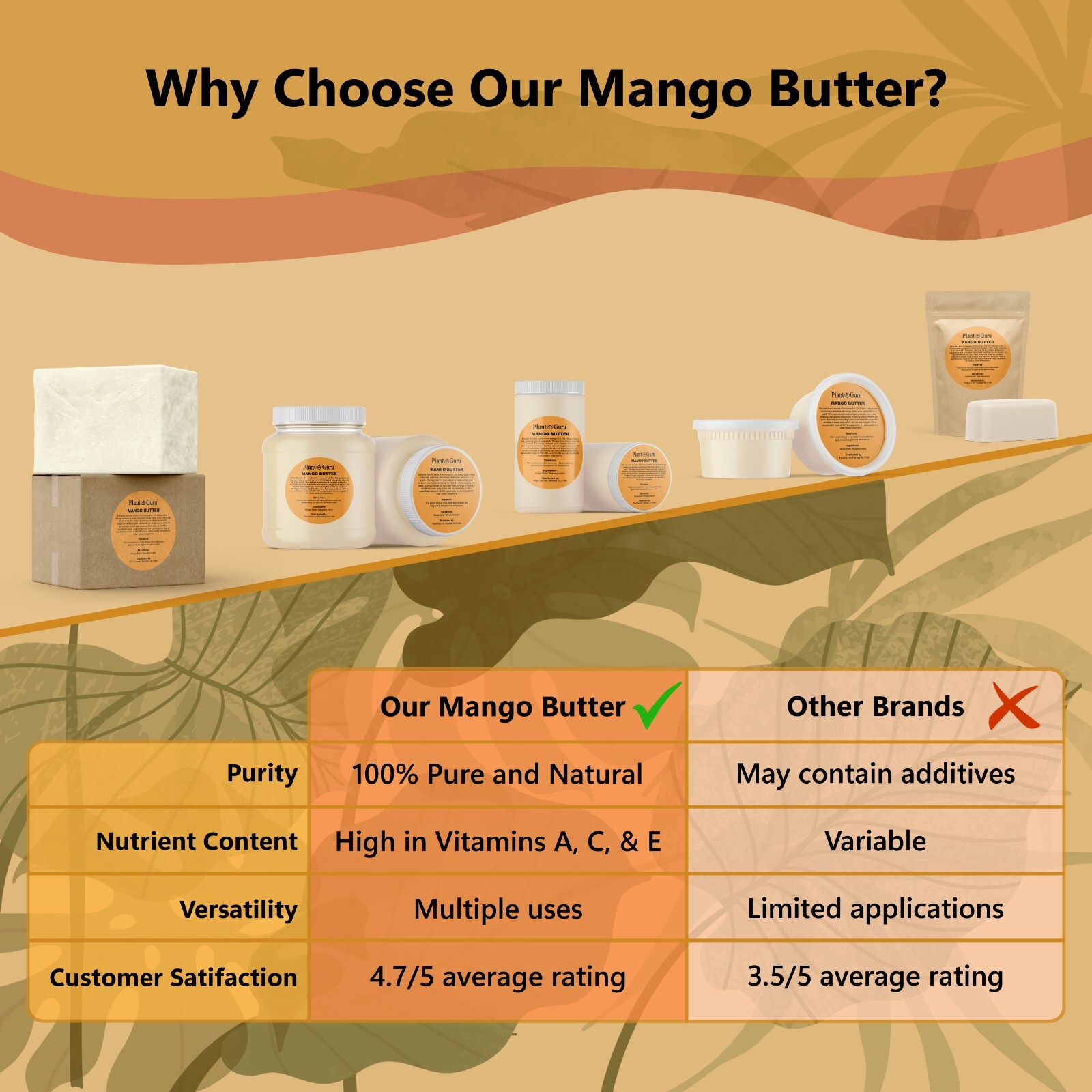 Raw Mango Butter 100% Pure Organic Natural Unrefined For Skin Body Hair Bulk