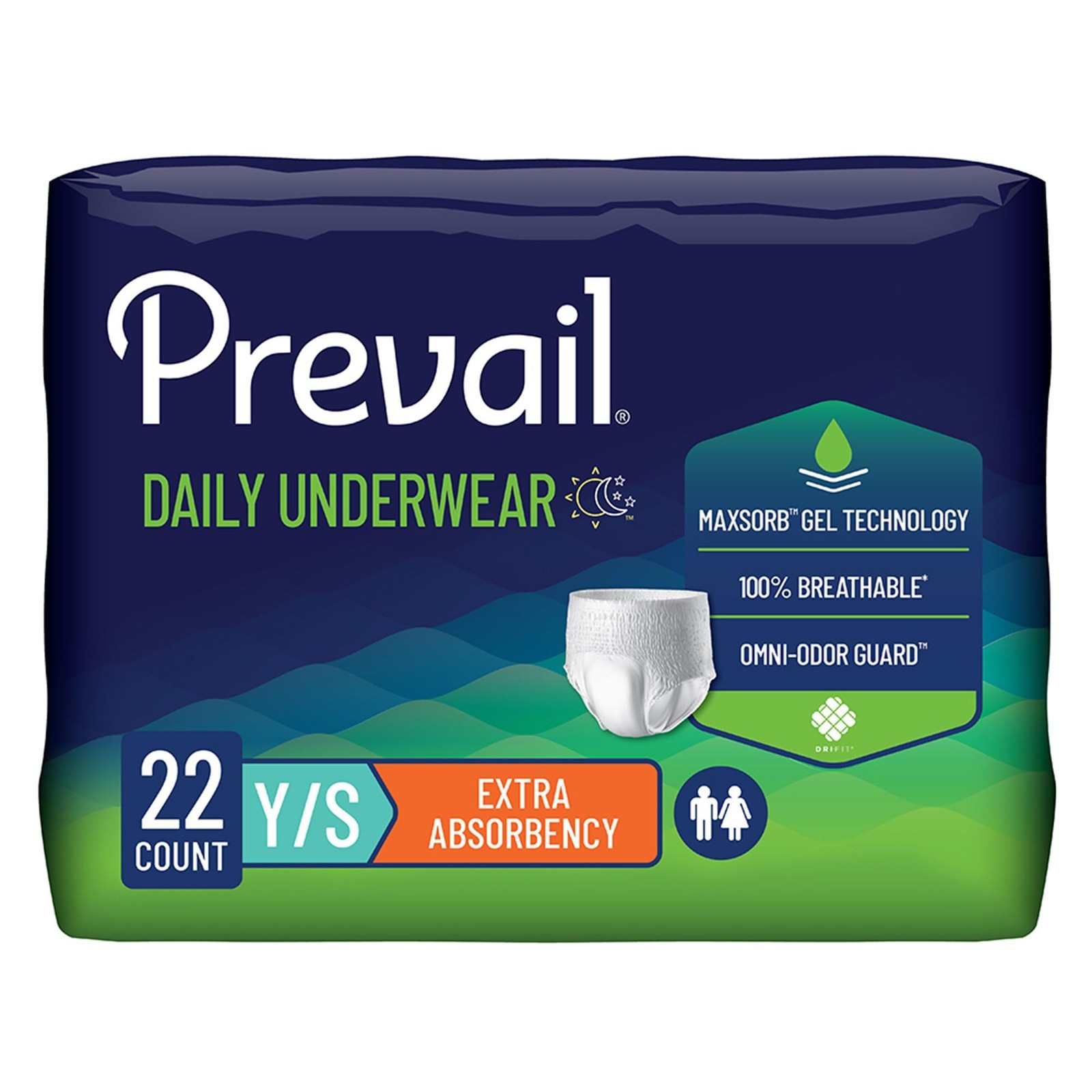 Prevail Adult Incontinence Underwear for Men & Youth/Small (22 Count), White