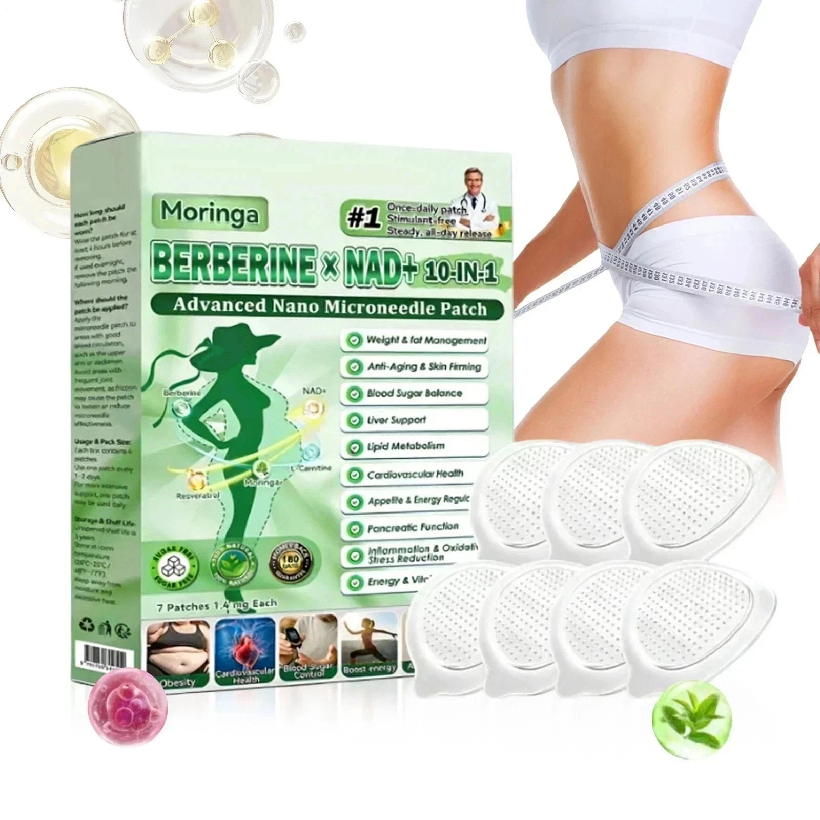50% OFF Moringa Berberine x NAD+ 10-in-1 Advanced Nano Microneedle Patches New**
