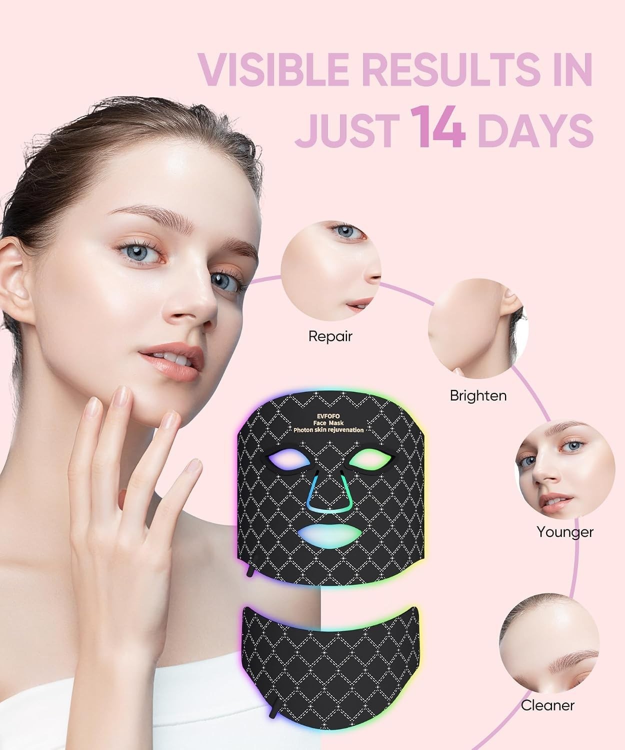 Red Light Therapy Mask LED Photon Face Neck Anti Aging Skincare Device NEW