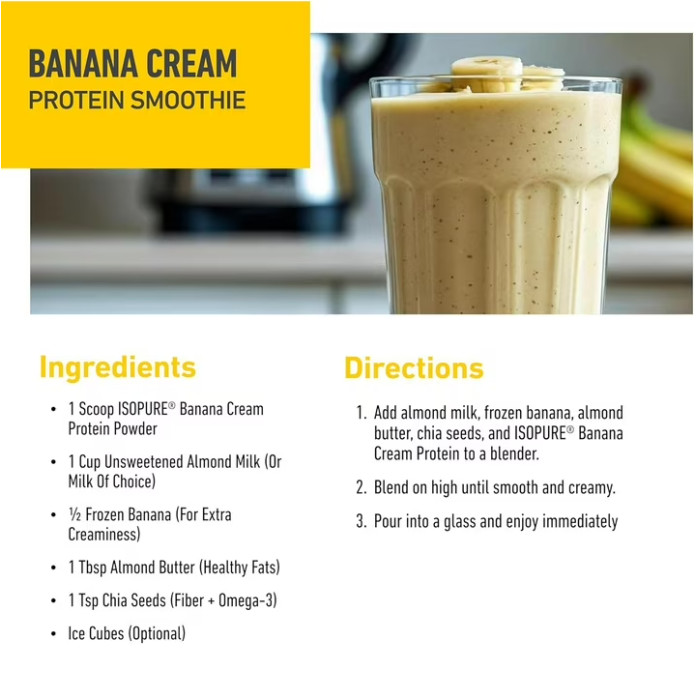 Isopure Zero Carb Whey Protein, Banana Cream, 3 lb, 25g Protein