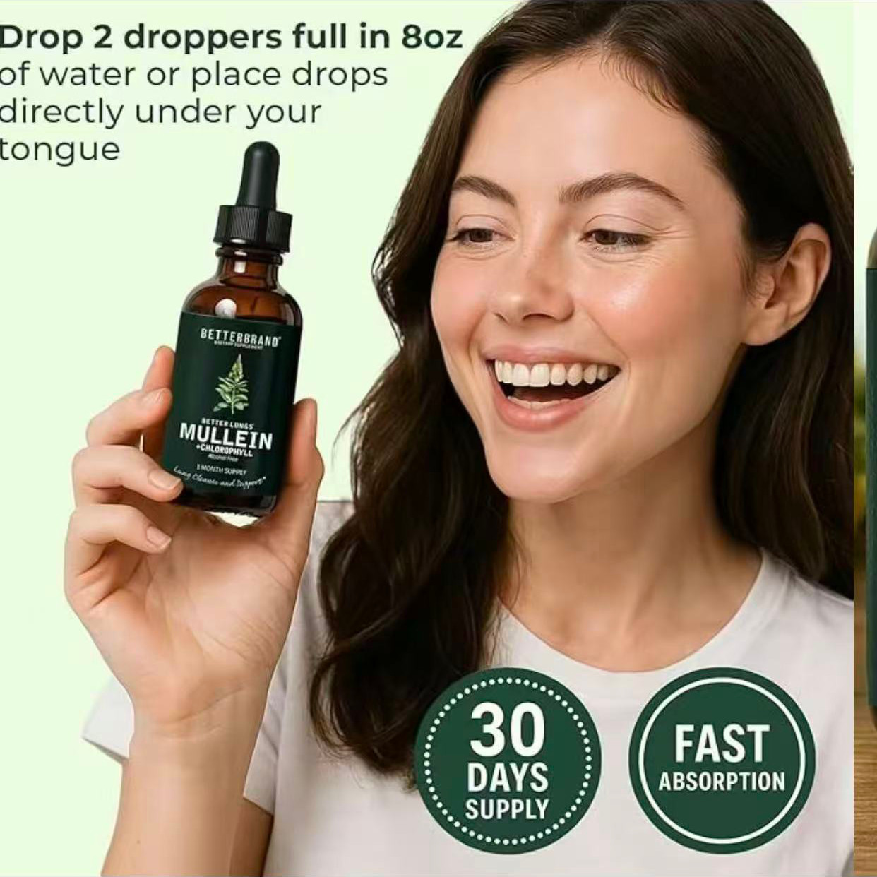 Mullein Leaf & Chlorophyll Drops for Lung Detox & Mucus Cleanse – 30 Servings