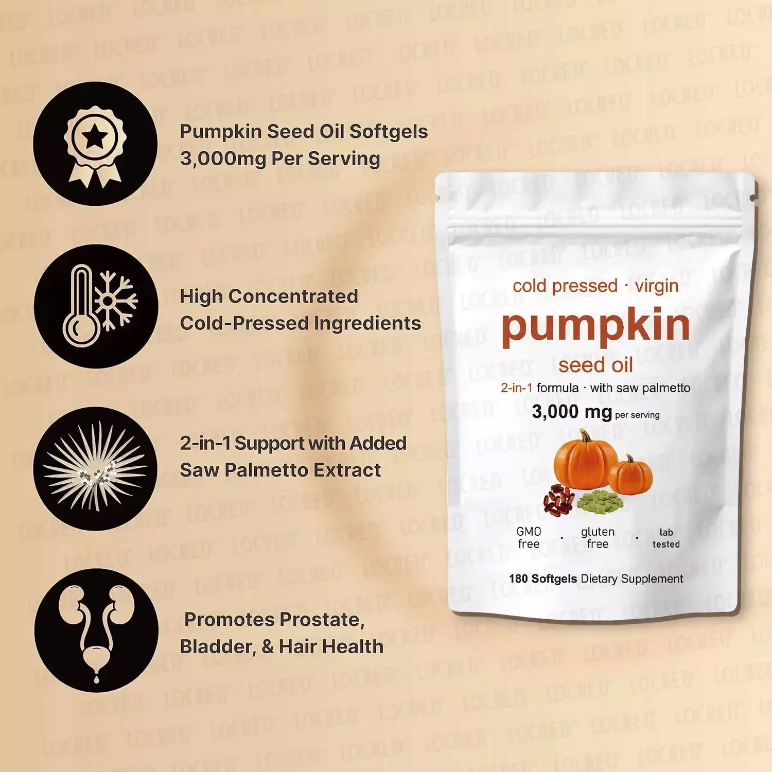 1Pack Pumpkin Seed Oil with Saw Palmetto 180Softgels | 3000 mg Herbal Supplement