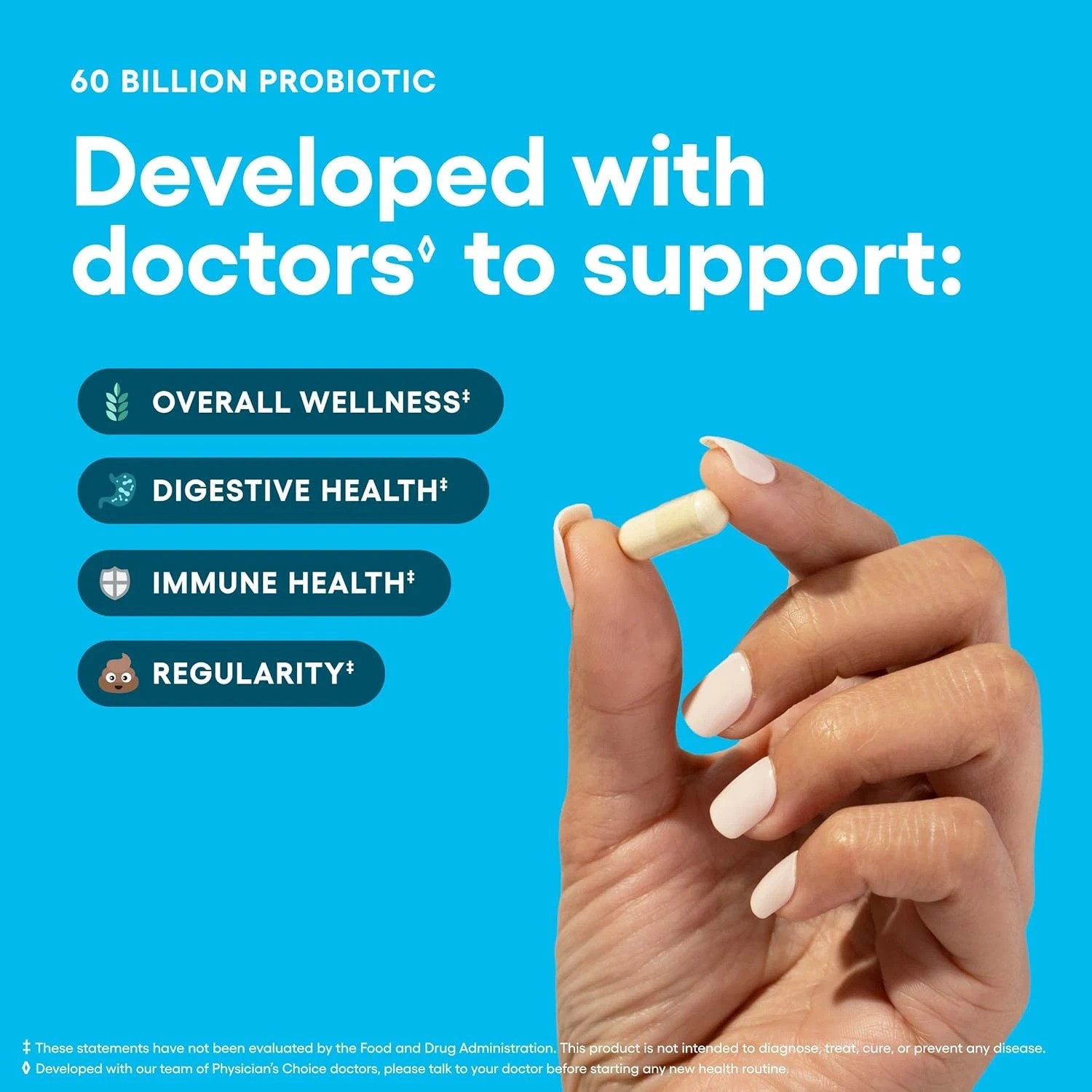 2 BOTTLES- Physician’s Choice 60&Billion Probiotic Dietary Supplement-30Capsules