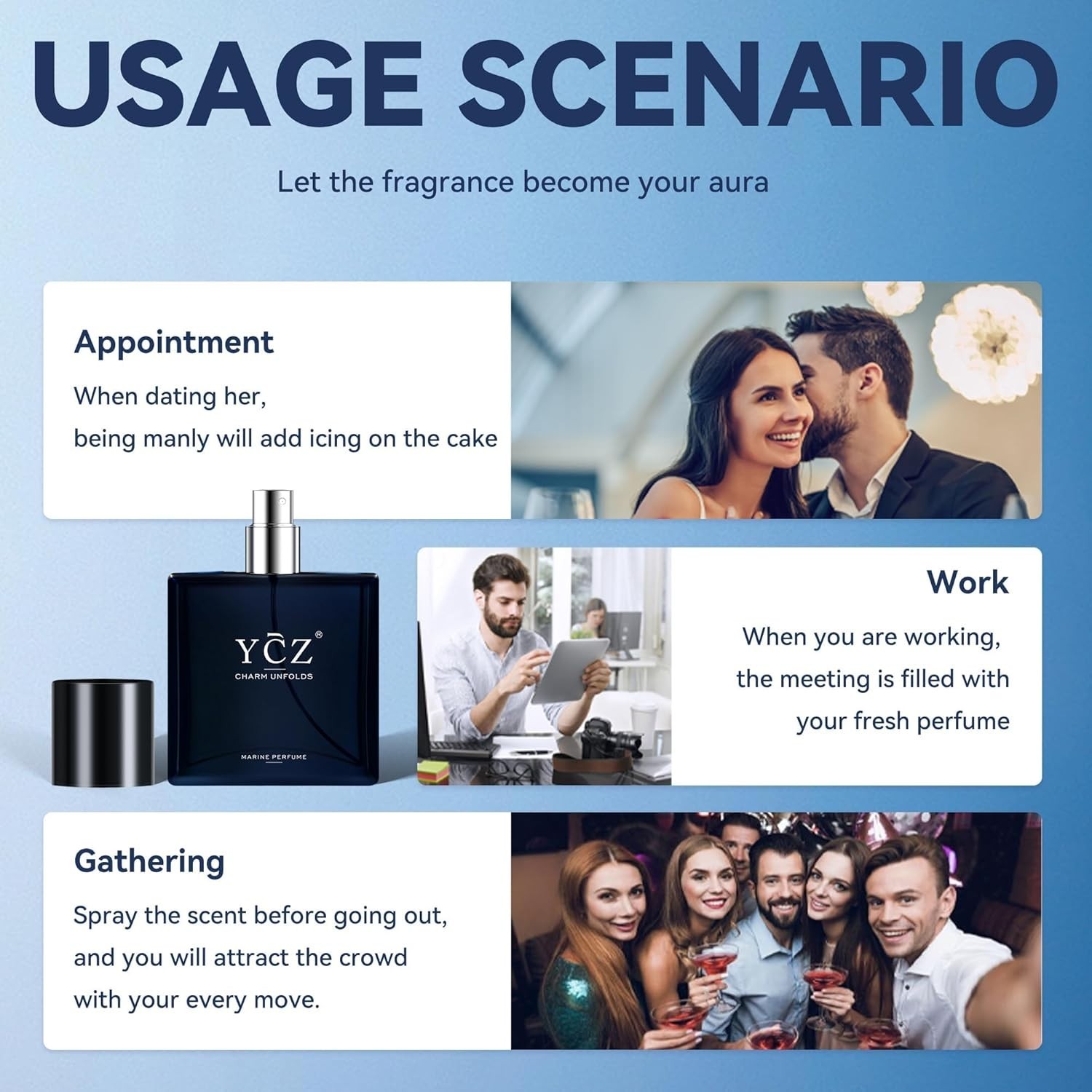 Ycz Charm Unfolds Marine Perfume for Men Long Lasting Fragrance Gift 1.7oz(50ml)