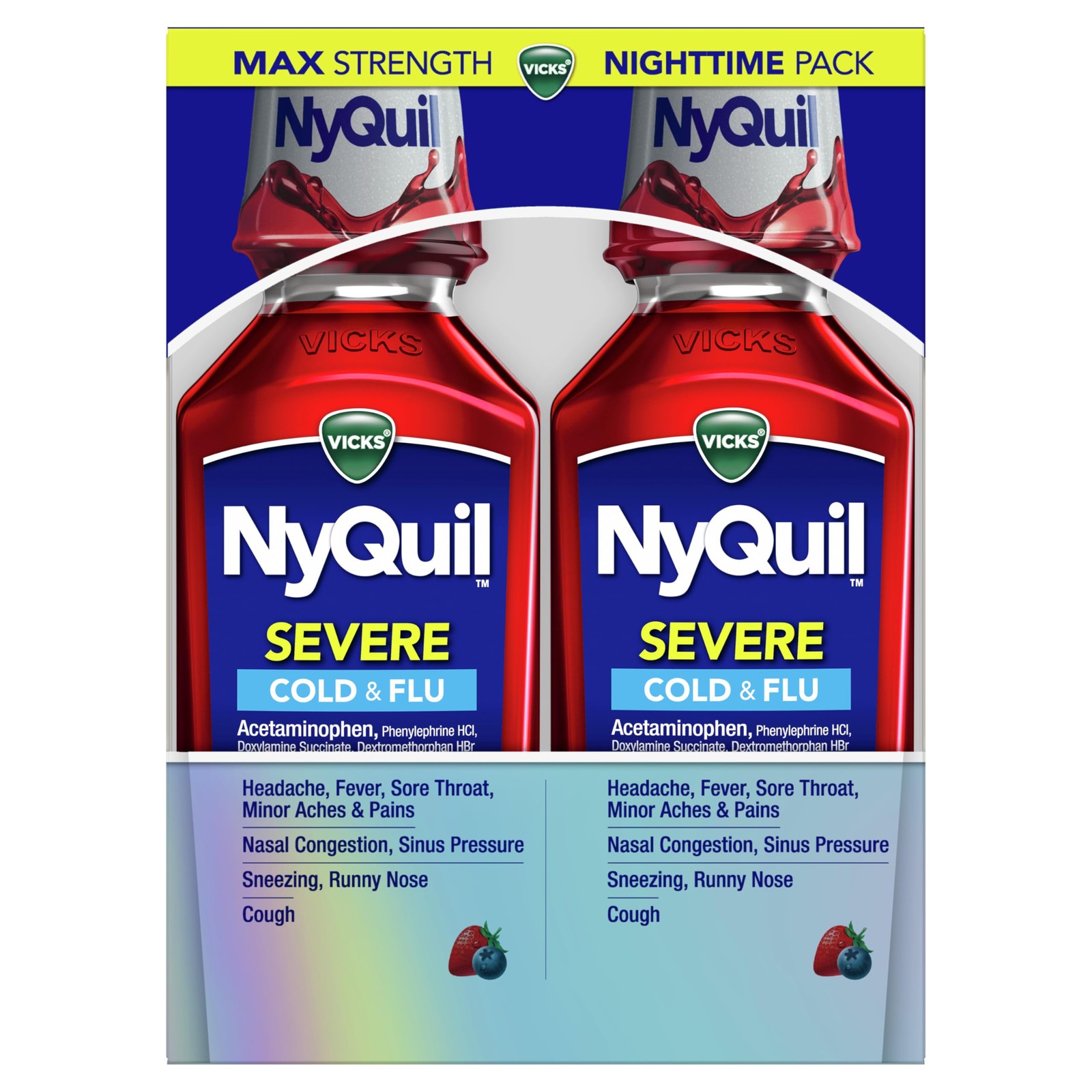 Vicks NyQuil SEVERE Cold & Flu Liquid 12 Fl Oz (Pack of 2), Original Version