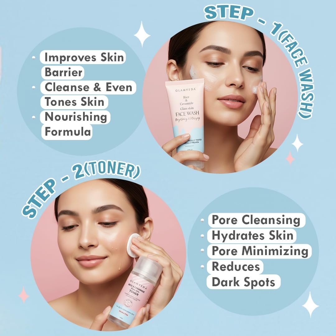 Glamveda Korean Rice Ceramide 6 Step Skincare Kit for Glowing Skin Skincare Gift