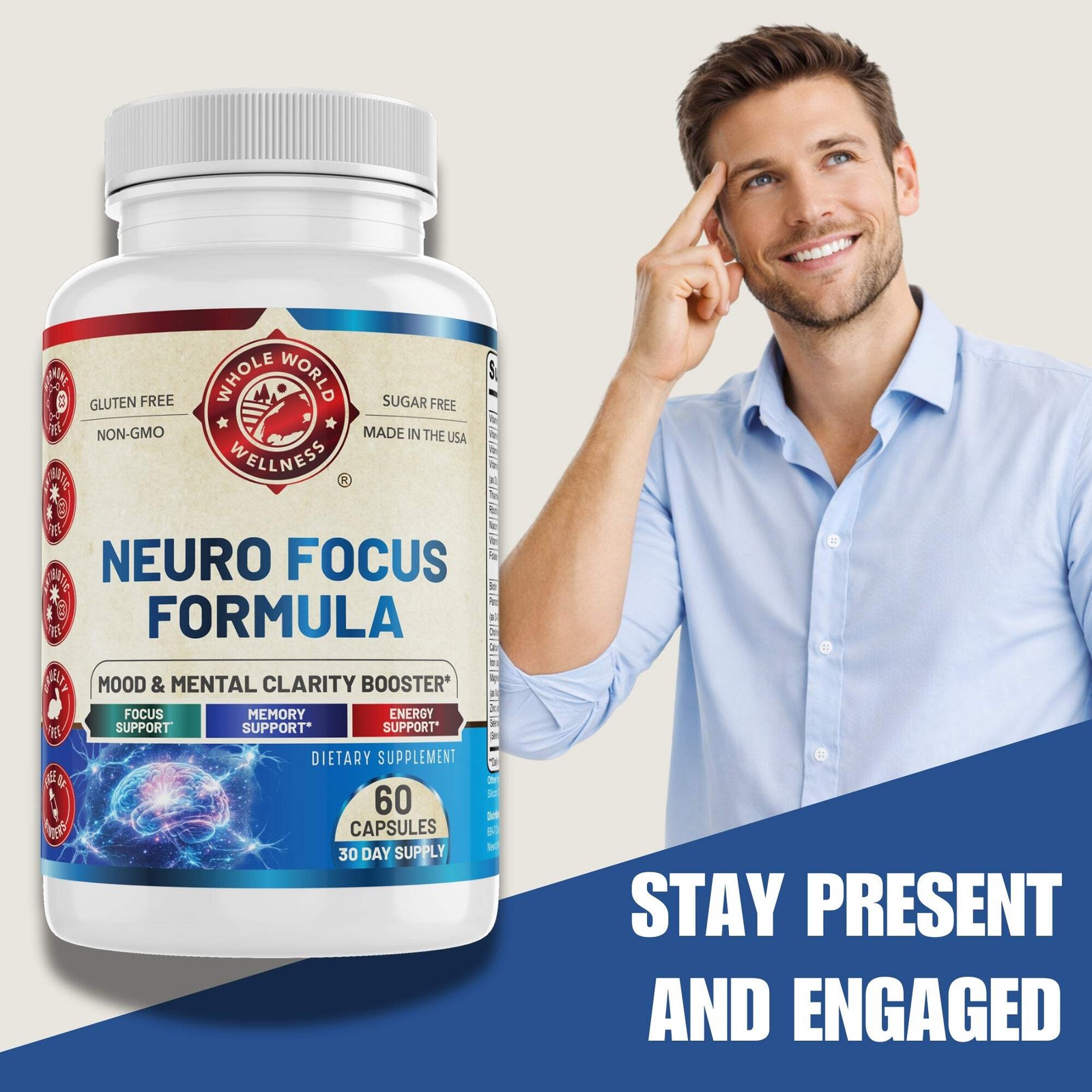 Neuro Focus Formula. Supports Mental Clarity & Focus. Vitamin A,C,D,E,B6…