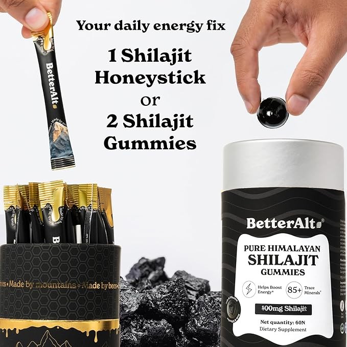 BetterAlt Ultimate Power Up Combo |Shilajit 60 Gummies+ Shilajit Honey 30 Sticks
