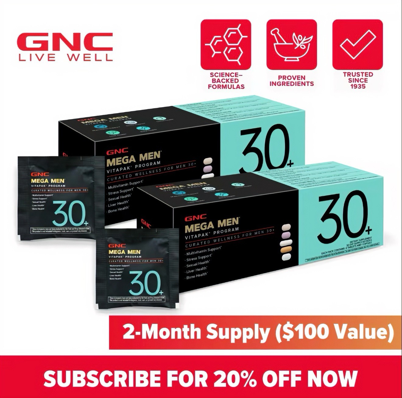 GNC Mega Men Vitapak Program 30+ Multivitamin 3 Pack