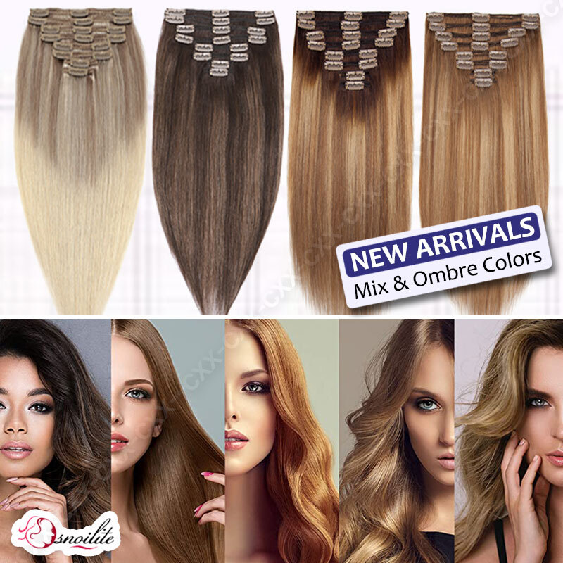 Thick Double Weft Seamless Clip In Real Remy Human Hair Extensions Full Head USA