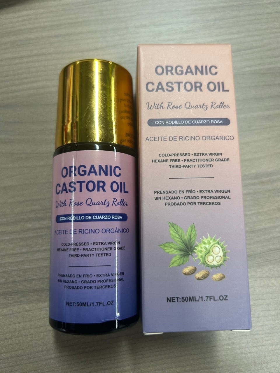 1Bottle Organic Golden Castor Oil Roll-On with Rose Quartz for Skin,Hair&Wrinkle