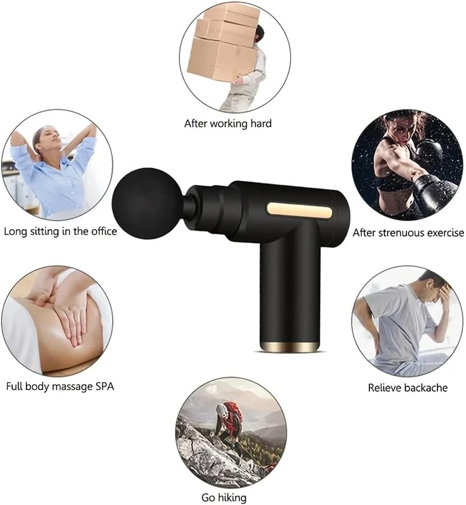 Handheld Massage Gun, 6 Speed Settings, 4 Massage Head Attachments (Black)