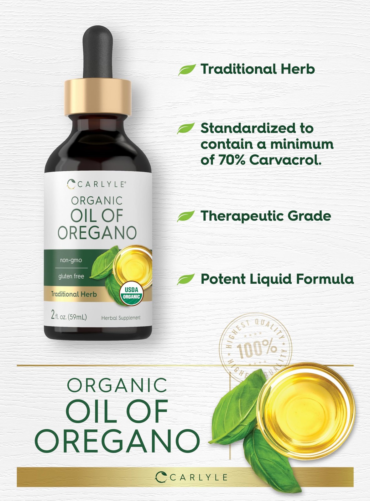 Carlyle Organic Oil of Oregano Liquid Drops – 2 2 Fl Oz (Pack 1), Yellow